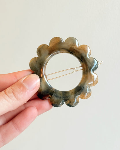 GRANDE barrette flower - marbrée caramel