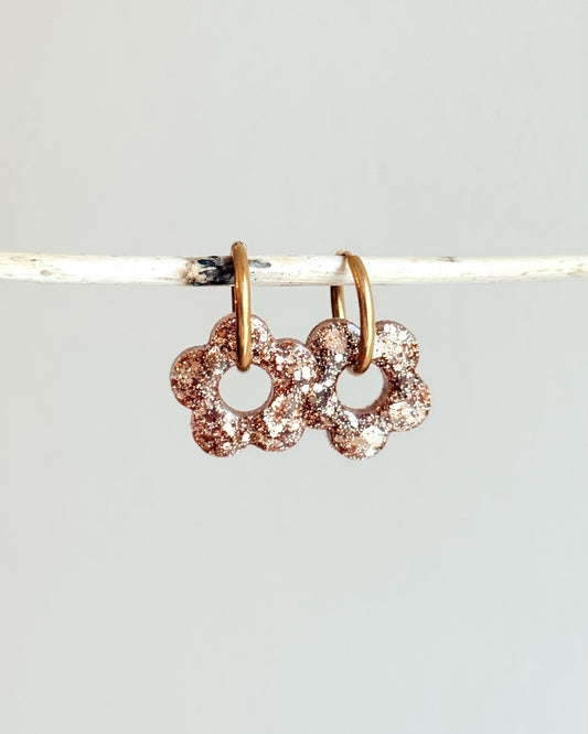 Créoles MOYENNES fleurs - bronze