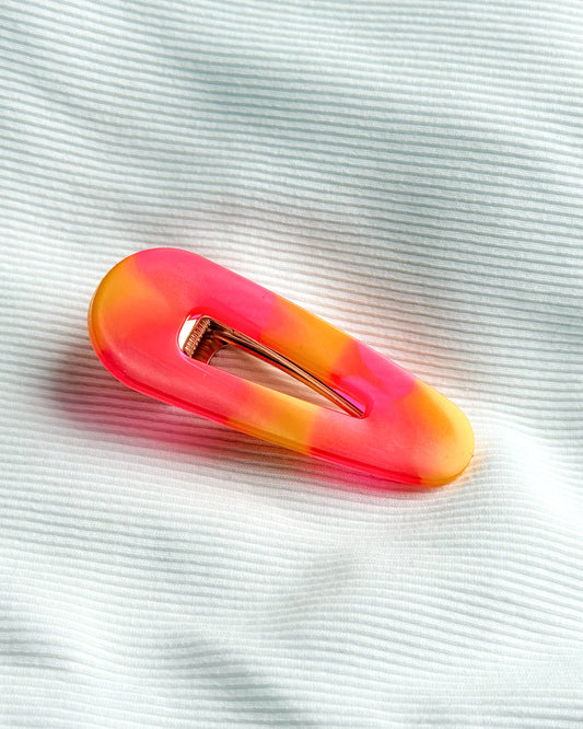 Barrette cheveux - marbrée orange & fuschia
