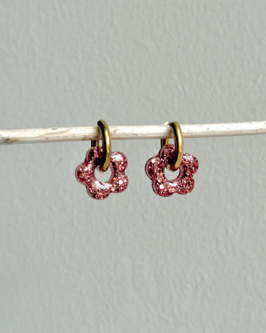 Créoles petites fleurs - vieux rose