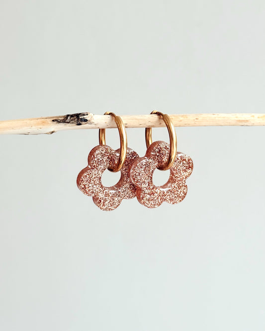 Créoles MOYENNES fleurs - marron clair