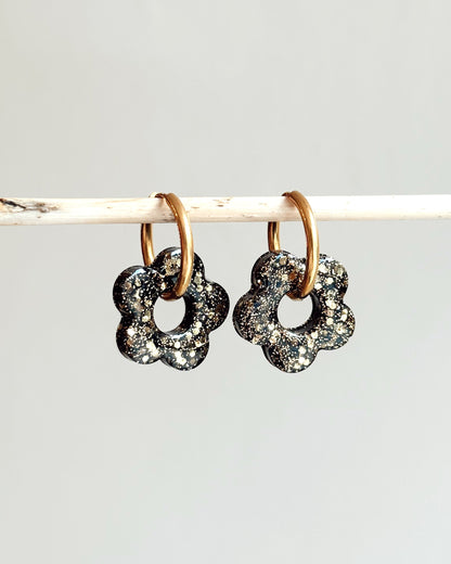 Créoles MOYENNES fleurs - noir doré