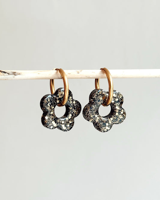 Créoles MOYENNES fleurs - noir doré