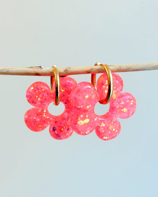 Créoles grandes fleurs - corail