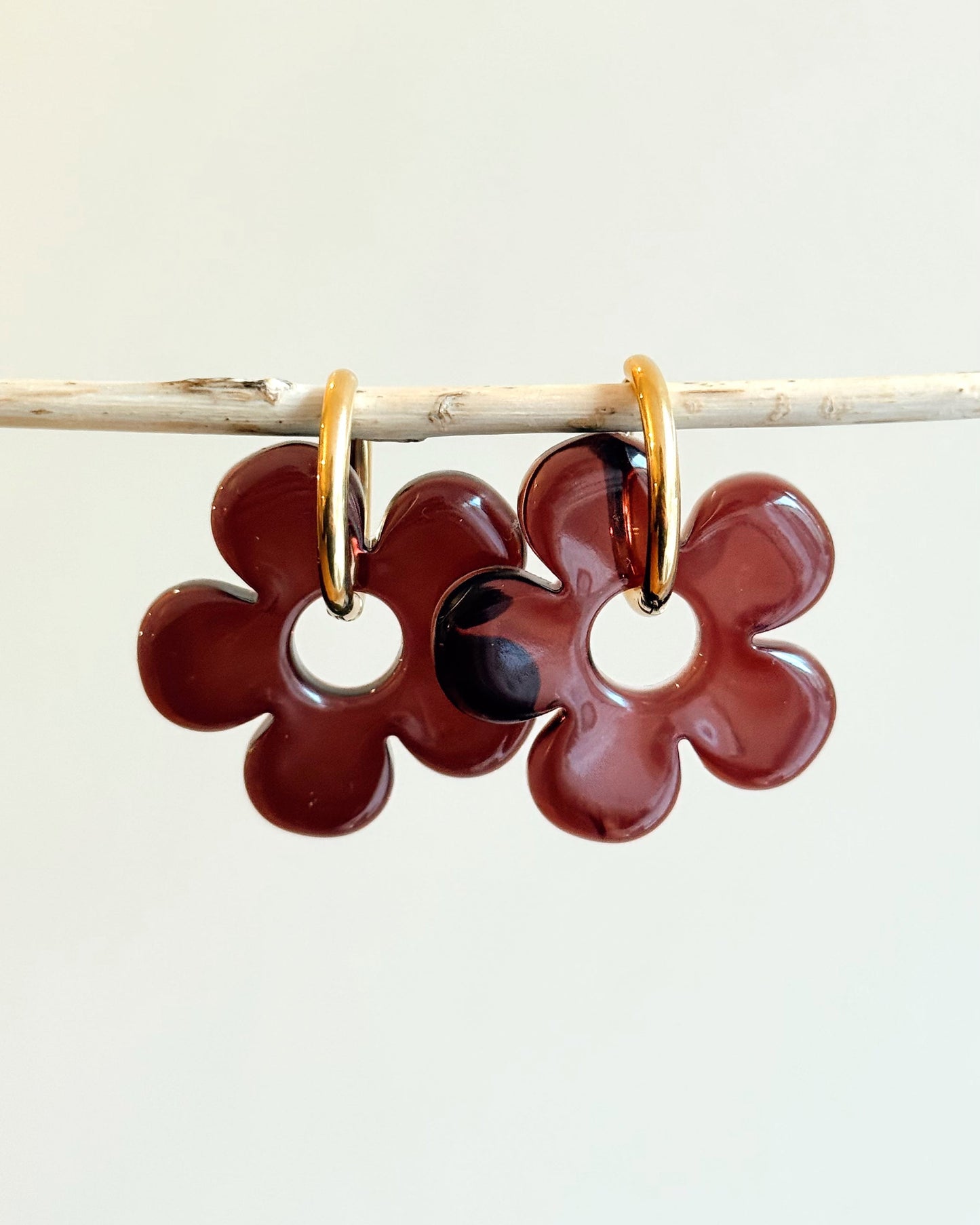 Créoles grandes fleurs - marron foncé