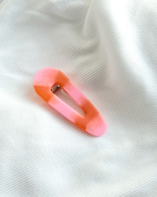Barrette cheveux - marbrée orange & rose