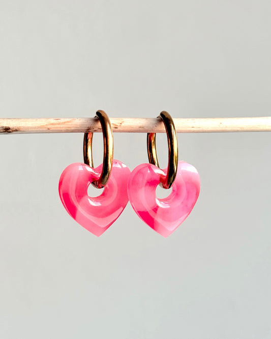 Créoles coeur - marbrée rouge & rose