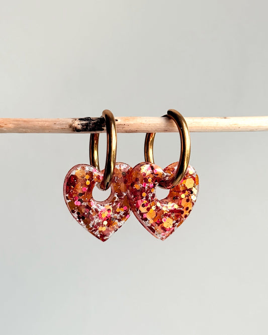 Créoles coeur - orange et rouge