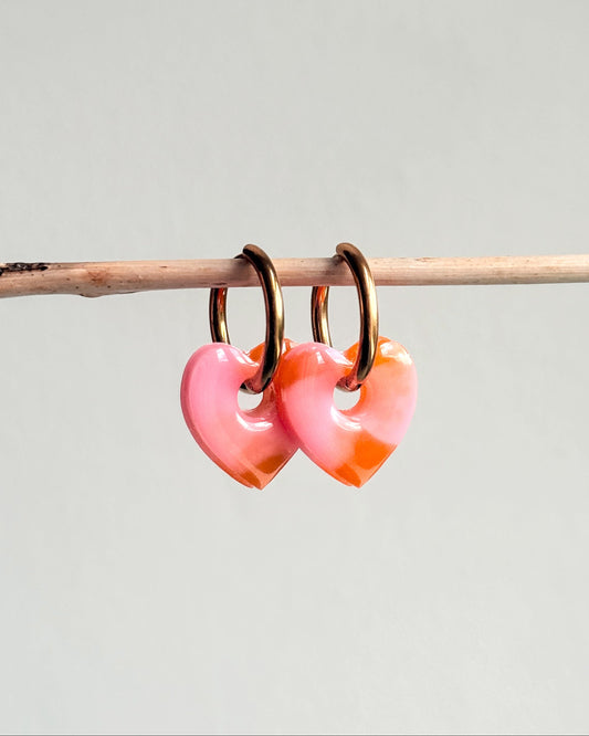 Créoles coeur - marbrée rose & orange