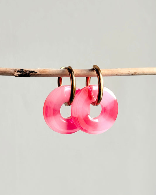 Créoles LUNA - marbrée rouge & rose