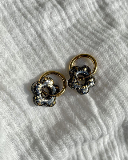 Créoles MOYENNES fleurs - noir doré