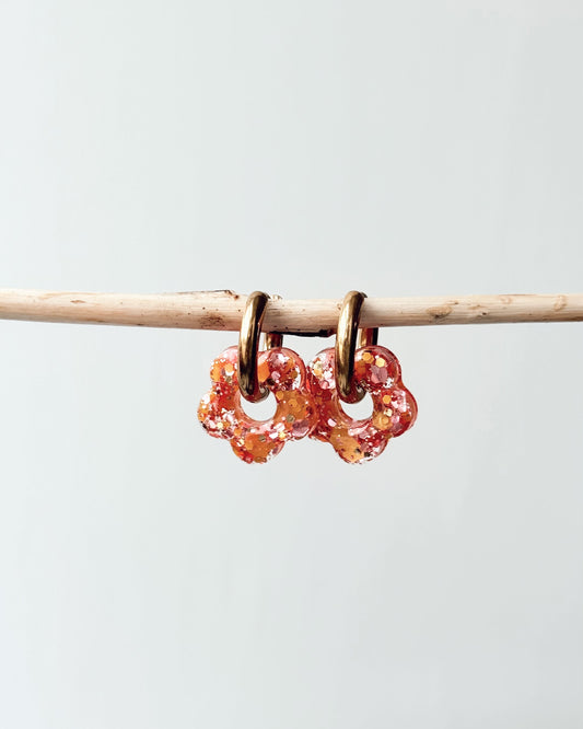 Créoles petites fleurs - rose & orange
