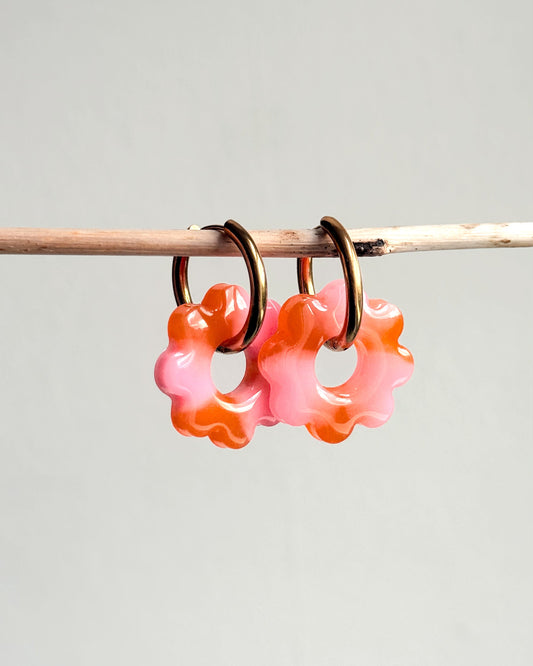 Créoles SUNFLOWER - marbrée orange & rose